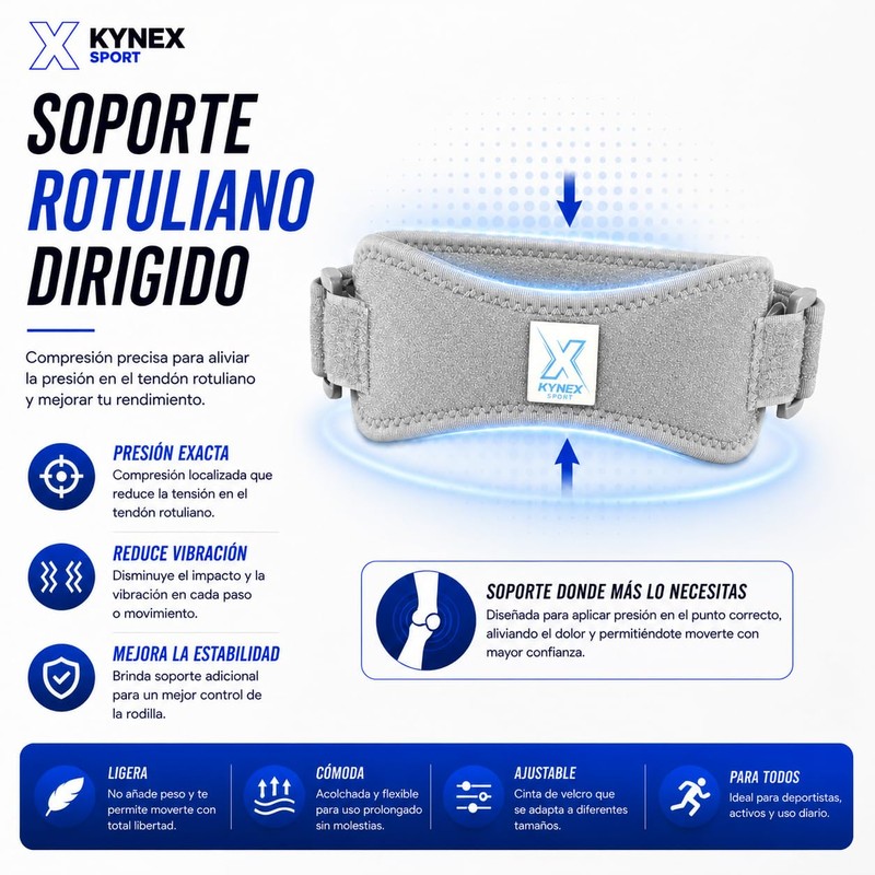 Sport Banda Rotuliana Ajustable con Almohadilla, Soporte Dirigido, Transpirable, Velcro