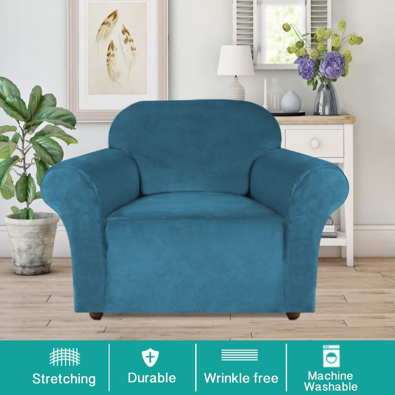 Turquoize Stretch Velvet Chair Cover Sofa Chair Covers for Living
