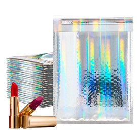 Amiff Holographic Metallic Bubble Mailers, 5 x 9 Inches. 25 Pack Metallic Bubble Envelope Mailer. Bright Padded Envelopes Waterproof. Padded Shipping Envelopes for Fragile Things. Self Seal Mailers