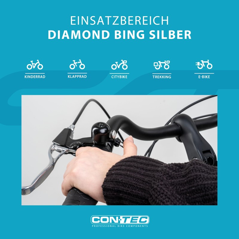 CONTEC Diamond Bing Bike Bell with Handlebar Clamp 22.2mm Diameter