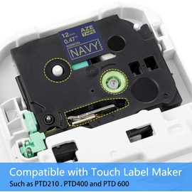 Cruxer 1 Pack Compatible for P-Touch TZe-RN34 TZ-RN34 Gold Print on Navy Satin Ribbon 12mm 1/2" 0.47 inch for PT-D200 PT-D210 PT-D400 D450 PTD600 PT-H100 PT-1230PC PT-P710BT PT-D400AD Label Maker
