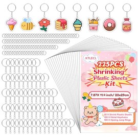 KTLECL 225PCS Shrinky Dink Kit for Kids, Shrinky Dink Sheets & Shrink Plastic Sheets Kit with 25 Shrinky Dink Paper (7.87 x 11.4in), Keychain Making Kit with 100 Keychains & Rings, DIY Crafts for Kids