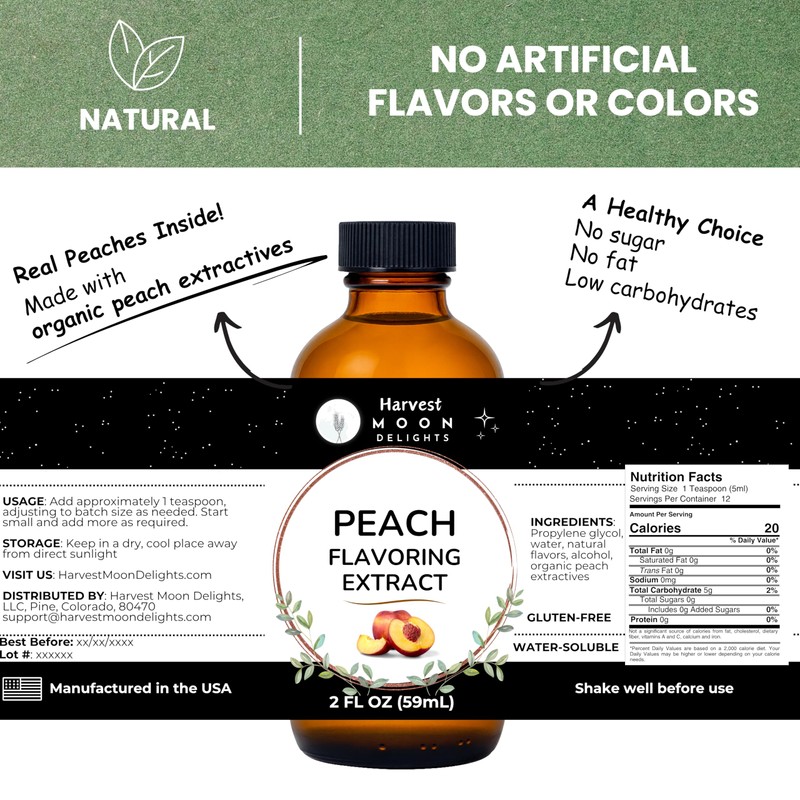 Natural Peach Extract - 2 oz - Water-Soluble - By