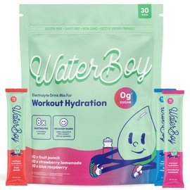 Waterboy Workout Hydration | 2,960mg Sugar Free Electrolyte Powder Packets | L-Glutamine + Vitamins | No Sugar, All Natural, Gluten Free (Variety)