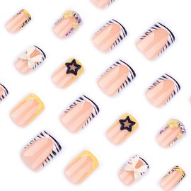 Yellow 3D Acrylic Press On Nails with Rhinestones and Bows, Square Fake Nails for Women, Long French Tip Glue On Nails, 24Pcs Reusable False Nail Art for Party & Daily Wear