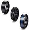 Milacolato 3 Pieces Stainless Steel Ring, Men's, Black Spinner Chain