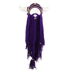 WUODHTW Men's Head Barbarian Vagabond Beanie Long Beard Viking Knit Hat Bull Horn Handmade Knit Warm Ski Cap Funny Party hat