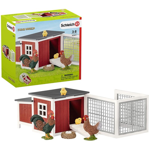 Schleich Farm World 8-piece Chicken Toy Coop & Farm Animal Toys for Kids Ages 3-8