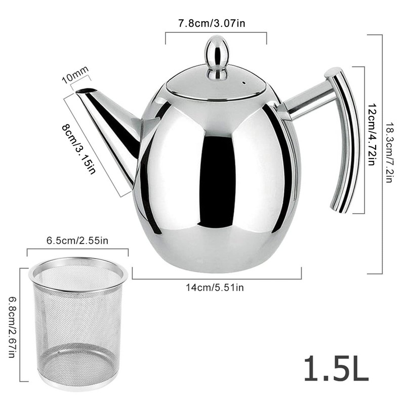 Stainless Steel Teapot, 1.5 L Stainless Steel Kettle/Teapot with Filter,