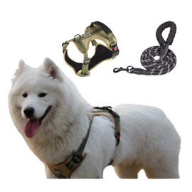 LUVMOJO Tactical Dog Harness and Leash Set, No Pull Adjustable Heavy Duty Pet Vest with Handle, Reflective Harnesses and Leashes for Large Breed Dogs, Running Chest Collar for Puppy Safety L Size