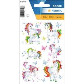 HERMA 15708 Unicorn Stickers, Small, Large, 51 Pieces, Animal Stickers with Unicorns Butterflies Motif, Children's Labels for Photo Album, Diary, Poetry Album, Scrapbooking, Birthday Decoration,