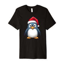 Cute Penguins Wearing Santa Hat Funny Animal Christmas Premium T-Shirt