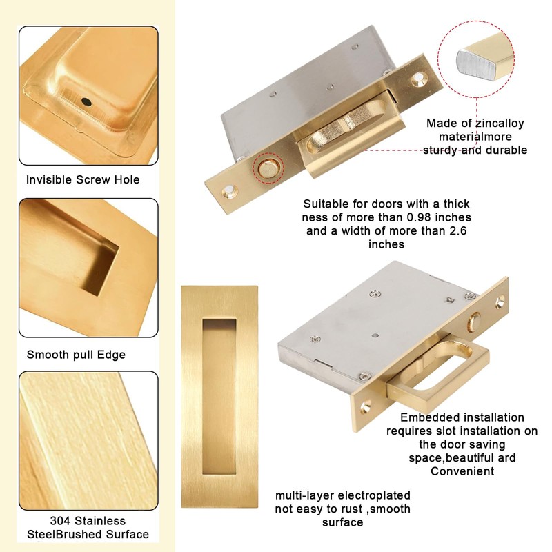AcxdJnye Pocket Door Hardware,Recessed Finger Flush Pulls with Edge Pull,Sliding