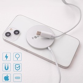 FOREVER Wireless Charger, Inductive Charger, 15 W, Round, Thin, Discreet, Universal, 1 m Cable Included, Compatible with Various Smartphone Brands that Have Wireless Charging, White