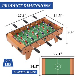 TALLO 27" Foosball Table, Wooden Football Game Set for Adults & Kids w/ 2 Footballs & 18 Soccer Keepers for Family Night, Game Room, Parties, Portable Tabletop Soccer Game