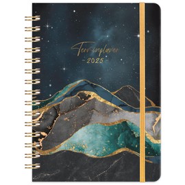 Calendar 2025 - A5 Diary 2025, January 2025 - December 2025, Weekly Planner with Slip-In Pocket, Elastic Band, Calendar 2025, Book Calendar, 21.3 x 14.7 cm, Starry Sky and Mountains