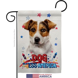 Breeze Decor Patriotic Russell Terrier Garden Flag Set with Stand Animals Dog Puppy Spoiled Paw Canine Fur Pet Nature Farm Animal Creature Small Gift Yard House Banner Made in USA 13 X 18.5