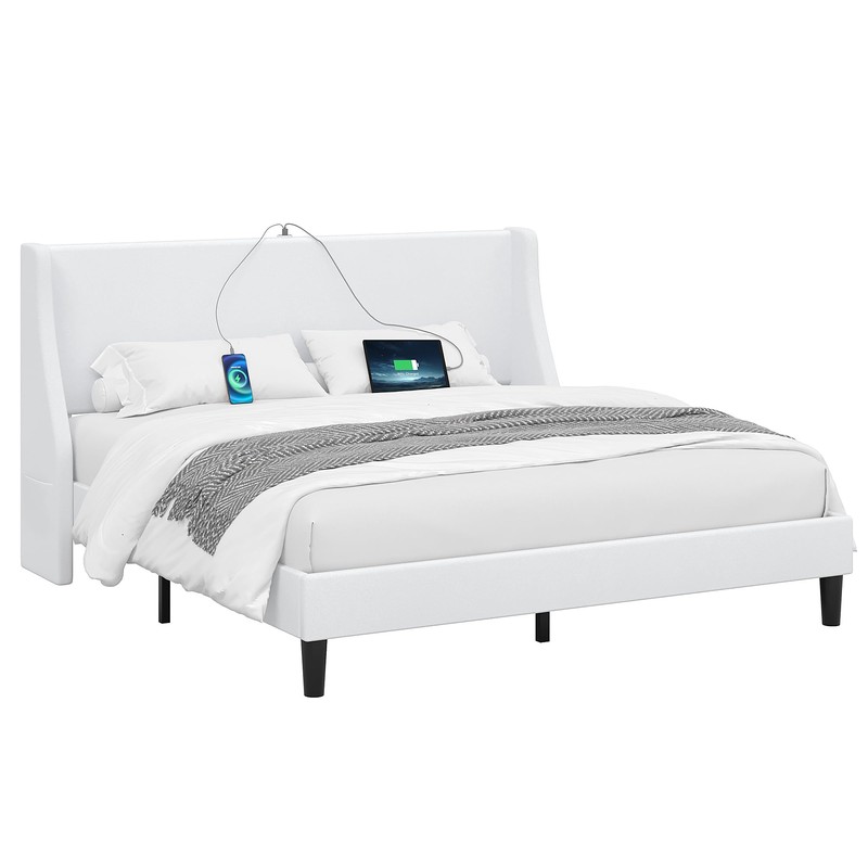 VECELO Queen Bed Frame with Upholstered Wingback Headboard, Heavy-Duty Platform