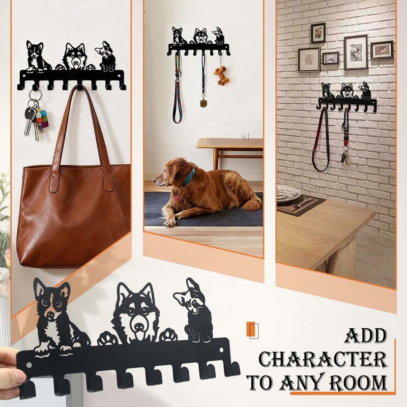 Dog Leash Holder for Wall with 8 Hooks, Heavy Duty