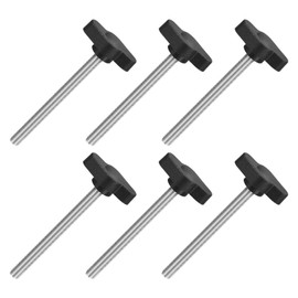 sourcing map 6Pcs Tee Wing Knobs Thumb Screws, M5 x 60mm Clamping Screw Knob Male Thread 304 Stainless Steel T Shaped Thumb Screws Handle 27mm Dia. for Hand Tightening Knob Replacement, Black