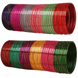 NEW! Touchstone Indian Bollywood "Metallic Colorful Bangle Collection" Magical 12 Vibrant Textured Colors Golden Glitters Designer Jewelry Bracelets Bangle. Set Of 144 For Women.