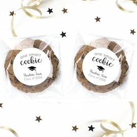 Graduation Stickers - One smart Cookie Graduation Party Stickers and Bags Graduation Labels Graduation Party Favor Stickers Class of 2024 Graduation Party (White/Black Text)