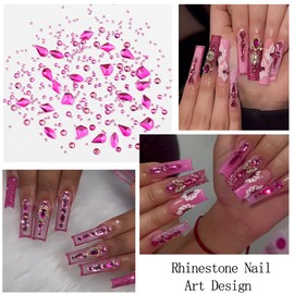 Nail Art Rhinestones Flatback Rhinestones and Pearls Nail Charms Rose Red Nail Art Supplies Mixed Multi Shapes Crystals Nail Gems Bubble Beads Luxury Design Nail Accessories for Women Nail Decorations