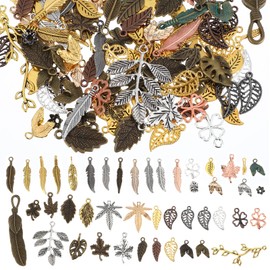 HJZHII Vintage Leaf Charms, 100 Gram Assorted Color Metal Leaf Pendant Antique Floral Leaf Rose Plant Maple Charms for DIY Fall Earring Bracelet Necklace Keychain Jewelry Making Jewelry Making (B)