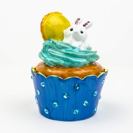 Keren Kopal Cute Cupcake with Bunny Trinket Box Jewelry Storage Stash Handpainted Figure Gift Idea House Decor