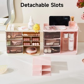 UFORU Makeup Organizer Countertop with 3 Drawers, Multi-Function Desktop Vanity Organizer for Skincare Makeup Brush Lipstick, Bathroom Counter Organizer, Cream White