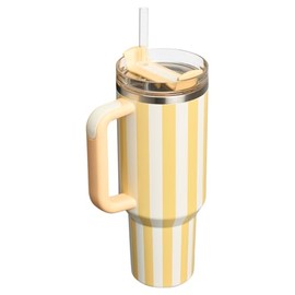 40 oz Tumbler with Handle and Straw, Kid Tumbler with Lid and Straw, 304 Stainless Steel Child Tumbler, School Sports Outdoor (Yellow Stripes)