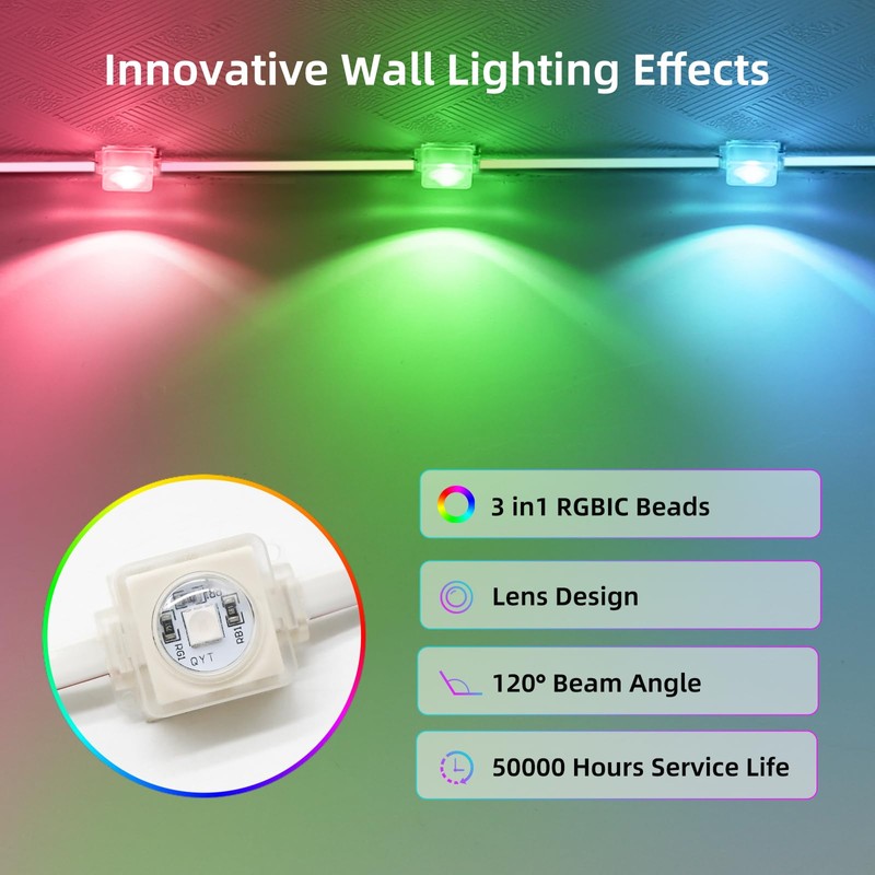 Permanent Outdoor Lights for House, 120ft 72 LEDs Smart RGB&IC