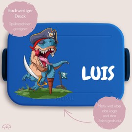 Children's Bento Box Midi Lunch Box for Mepal Bento Box - Dinosaur - T-Rex Dino Pirate Dinosaur Pirate Adventure with TRex Pirate Trex - 900 ml - Blue - Lunch Box Children's Lunch Boxes Nursery Saur