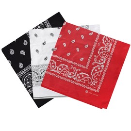 ZENO 3 Pack Bandanas – 100% Cotton & Natural Fibers – Bandana Scarf w/No Polyester – Premium Quality – Soft, Durable & Machine Washable – For Men & Women – Unisex & Kids - Black, White & Red