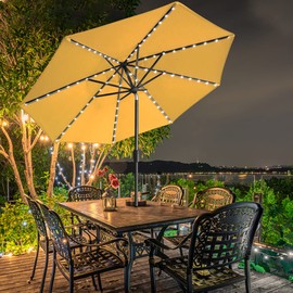 EliteShade USA 10-Year-Non-Fading Solar 9ft Market Umbrella with 80 LED Lights Patio Umbrellas Outdoor Table Umbrella with Ventilation, Sunflower Yellow