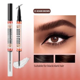 Brow Pen and Brow Gel 2-in-1, Pack of 2 Microblading Eyebrow Pencil with Eyebrow Gel, Eyebrow Pencil, Waterproof 3D Micro Eyebrow Pencil, Creates Full Long-Lasting and Defined Eyebrows (1#)