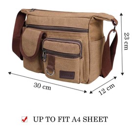 BOMKEE Canvas Messenger Bags Shoulder Crossbody Satchel Mens Vintage Casual Notebook Waterproof Day Bag for Travel, Weekender, School Bag, 30CMx12CMx23CM, Coffee