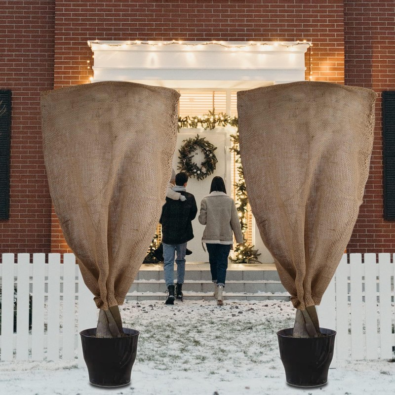 Svepndic 2PCS 47''x40'' Reusable Warm Burlap Winter Plant Cover Bags