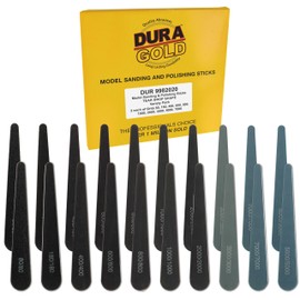 Dura-Gold Sanding Sticks and Polishing Sticks for Plastic Models, Pack of 20-2 Each of 10 Grits, Coarse 80 to Ultra-Fine 7000 Grit, Water Drop Style - Sand Wood Metal Auto Detailing, Hobby Sandpaper
