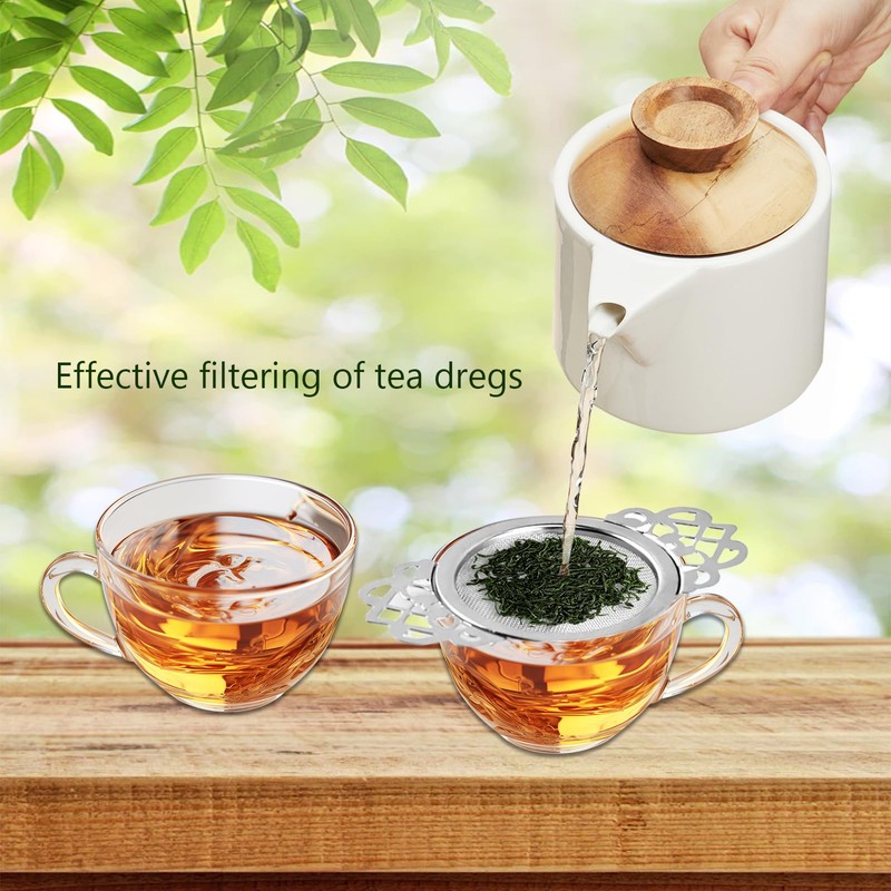 Wumuzai 2 Pack Tea Strainer with Drip Bowl, Stainless Steel