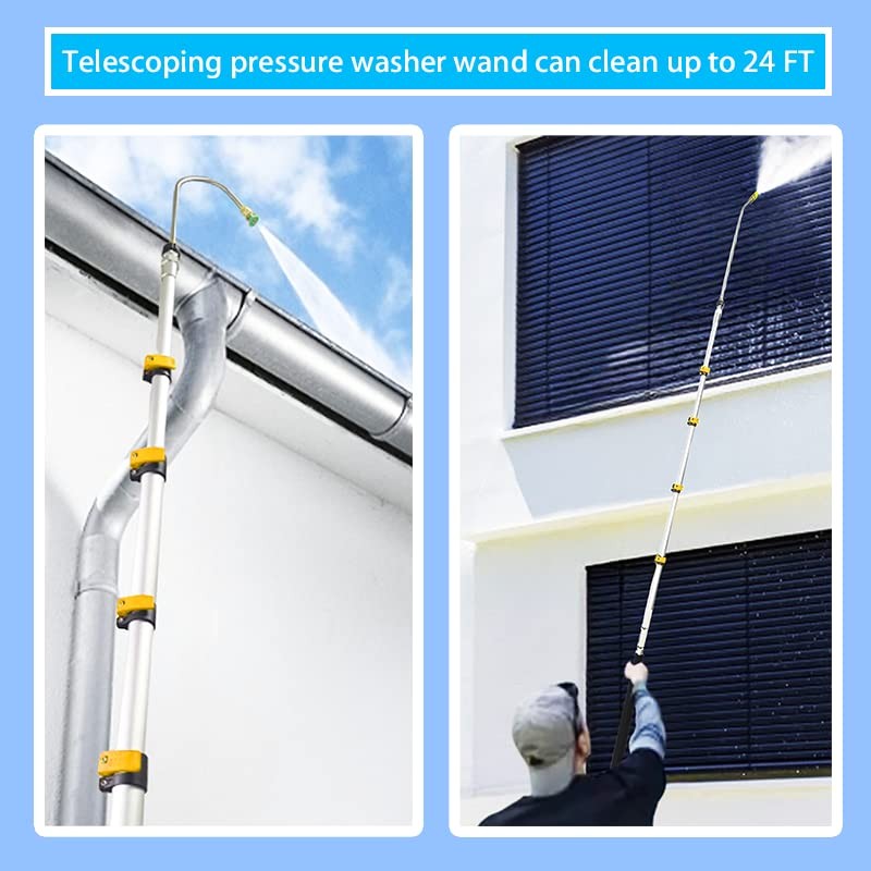 24FT Aluminum Telescoping Pressure Washer Wand with Power Washer Extension