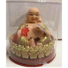 SOLAR POWERED  HAPPY BUDDHA With Fan figuire Toy. New! 4” Tall