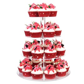 YestBuy 4 Tier Cupcake Stand, Acrylic Cupcake Tower Stand, Premium Cupcake Holder, Clear Cupcake Display Tree Tower Stand For 52 cupcakes, Display for Pastry Wedding Birthday Party (4 Tier Round)