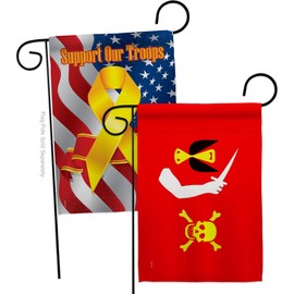 Christopher Moody Garden Flags Pack Coastal Pirate Ship Skull Treasure Map Carribean Jolly Blackbeard Jack Support Our Troops Small Gift Yard House Banner Made In USA 13 X 18.5