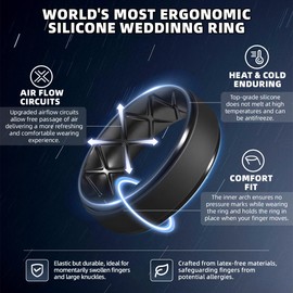 Egnaro Inner Arc Ergonomic Breathable Design, Silicone Rings Mens with Half Sizes, 7 Rings / 6 Rings / 5 Rings / 4 Rings / 1 Ring Rubber Wedding Bands, 8.5mm Wide-2mm Thick