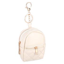 Psyqtsuary 1Pcs Mini Backpack Keychain Cute Cosmetic Bag PU Leather Makeup Bag Key Pocket for Women Card Holder Data Cable Organizer Zipper Pouch Purse Portable Travel Makeup Bag(Beige)