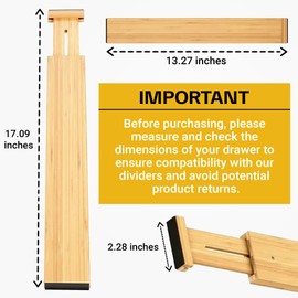 Bamboo Drawer Divider & Organizers (Pack of 6) - Drawer Separators for Kitchen, Office, Bedroom, Dressers & Bathroom - Spring Loaded Adjustable Drawer Organizers & Splitter