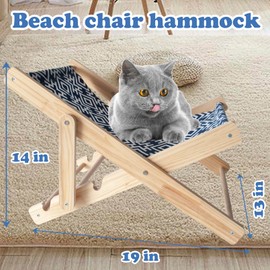 MUYG Wooden Cat Lounge Chair,Natural Solid Wood Elevated Cat Bed with Durable Canvas,Adjustable Pet Beach Chair for Outdoor Indoor Cats Kittens Large Pets Under 22 Pounds