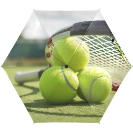 Oyihfvs Tennis Balls with Racket 5 Folding Ultra-Light Umbrella, Small Mini Anti-UV Compact Travel Umbrella, 6 Ribs Pocket Windproof Foldable Vinyl Parasol