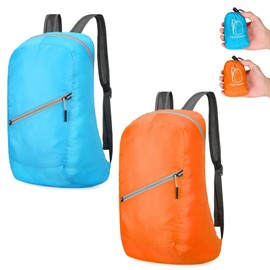 Risipu 2 Pack Foldable Backpack for Men Women Lightweight Packable 20L Water Resistant Daypack for Outdoor Sports Trips Hiking Commuting, Sky blue, orange, M